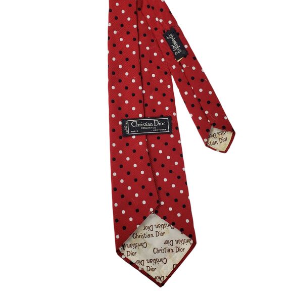 Vintage Christian Dior Silk Polyester Neck Tie Polka Dot Geometric Preppy - Picture 12 of 16